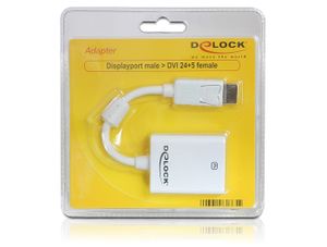 Delock 61765 DisplayPort / DVI Adapter [1x DisplayPort stekker - 1x DVI-bus 24+5-polig] Wit Met Ferrietkern 12.00 cm