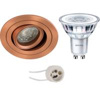 LED Spot Set - Sigmi Luno Pro - GU10 Fitting - Inbouw Rond - Koper - Kantelbaar - Zaagmaat 80mm Diameter 92mm - Philips - CorePro 840 36D - 3.5W - Natuurlijk Wit 4000K