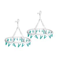 Wasgoed droogcarrousel/droogmolen - 2x - 20 clips/knijpers - wit/groen - kunststof - 29 x 42 cm