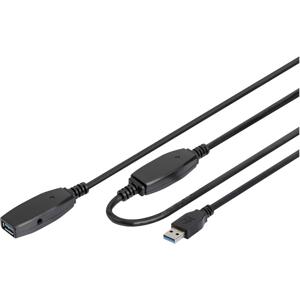 Digitus USB-kabel USB 3.2 Gen1 (USB 3.0 / USB 3.1 Gen1) USB-A stekker, USB-A bus 15.00 m Zwart Afgeschermd, Afgeschermd (dubbel) DA-73106