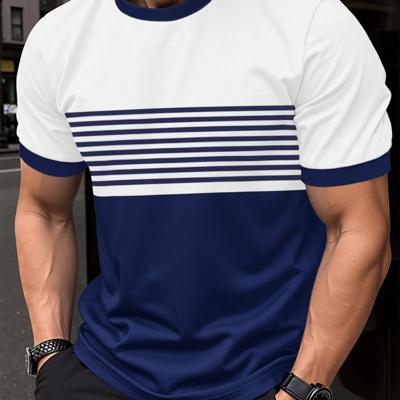Bon&Bon Homme Men's Color-Block Striped Short Sleeve Casual T-Shirt Multicolor-5 / XL