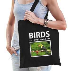 Katoenen tasje Toekans vogels zwart - birds of the world Toekan cadeau tas