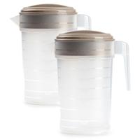 Plasticforte Waterkan met deksel - 3x stuks - 2 liter - taupe / transparant - kunststof - schenkkan