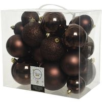 26 Stuks donkerbruine kerstballen 6-8-10 cm kunststof - thumbnail