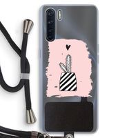Zwart-wit cactus: Oppo A91 Transparant Hoesje met koord