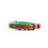 DWAM Boho Rosa Turkoois, Roze, Blauw, Bruin, Geel Leer S Hond Standaard halsband - thumbnail