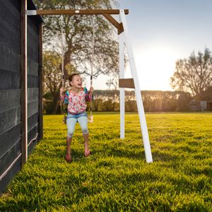 AXI Enkele Schommel van hout in bruin & wit Schommel met muurbevestiging voor kinderen met houten schommelzitje