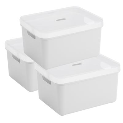 Sunware opbergbox - 3x stuks - 32 liter - wit - kunststof - transparante deksel - 45x35x24 cm