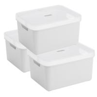 Sunware opbergbox - 3x stuks - 32 liter - wit - kunststof - transparante deksel - 45x35x24 cm