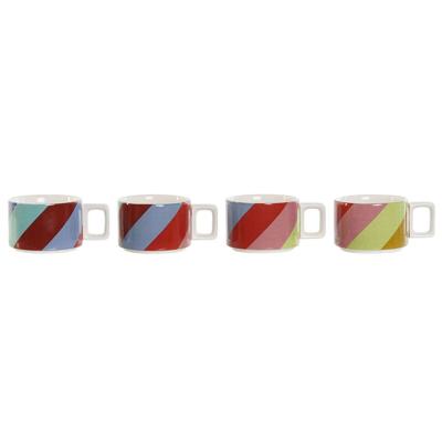 Set van koffiekopjes DKD Home Decor Wit Multicolour Lichtbruin Metaal Bamboe Dolomite 260 ml