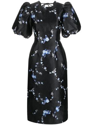 GANNI robe mi-longue à fleurs en jacquard - Noir