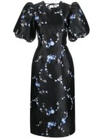 GANNI robe mi-longue à fleurs en jacquard - Noir