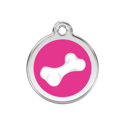 Comic Bone Hot Pink roestvrijstalen hondenpenning medium/gemiddeld dia. 3 cm - Reddingo
