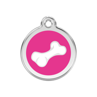 Comic Bone Hot Pink roestvrijstalen hondenpenning medium/gemiddeld dia. 3 cm - Reddingo