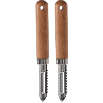 Excellent Houseware Keukengerei fruit aardappel schilmes - 2x stuks - RVS - houten handvat - 18 cm