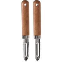 Excellent Houseware Keukengerei fruit aardappel schilmes - 2x stuks - RVS - houten handvat - 18 cm