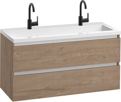 Saqu Gaia voorgemonteerd ondiep badmeubel met aluminium greeplijst incl. wastafel 120,5x40cm toffee