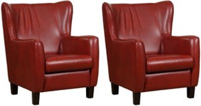 Set van 2 Rode leren landelijke oorfauteuils Hug - poot hout bruin - Granada leer Rouge (rood leer)