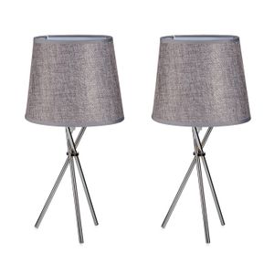 2x stuks design tafellampen/schemerlampjes zilvergrijze kap en stalen poten 38 cm