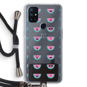 Smiley watermeloenprint: OnePlus Nord N10 5G Transparant Hoesje met koord
