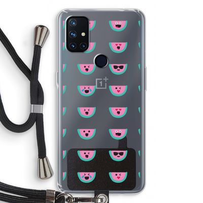 Smiley watermeloenprint: OnePlus Nord N10 5G Transparant Hoesje met koord