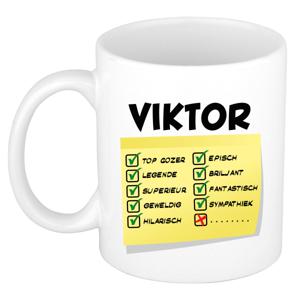 Naam mok Viktor - wit - top gozer - keramiek - 300 ml - cadeau collega beker