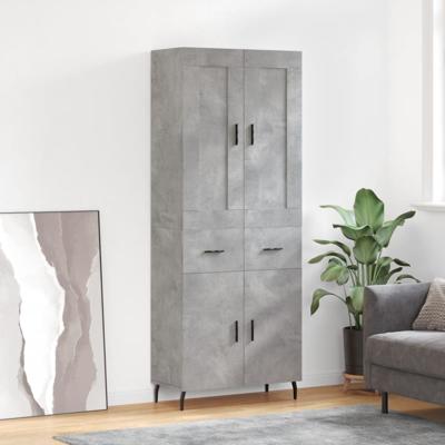 Hoge kast 69,5x34x180 cm bewerkt hout betongrijs