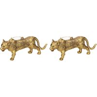 2x Kersthangers figuurtjes luipaard goud 12,5 cm - thumbnail