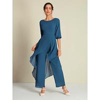 chiffon jumpsuit met onregelmatige zoom bruiloftsgast wijde pijpen - thumbnail