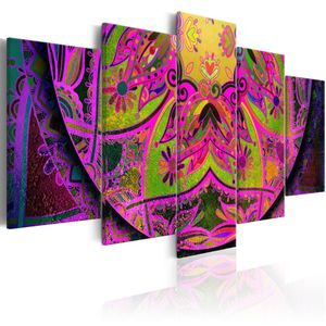 Schilderij - Mandala: Roze Kracht , 5 luik