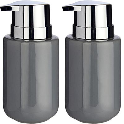 Berilo zeeppompje/dispenser - 2x - keramiek - grijs zilver - 350 ml - toilet/badkamer/keuken
