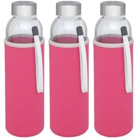 3x stuks glazen waterfles/drinkfles met roze softshell bescherm hoes 500 ml - thumbnail