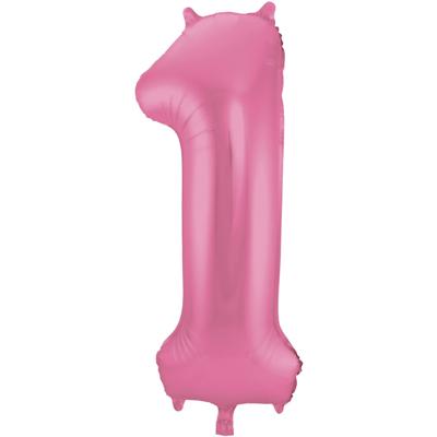 Folieballon Cijfer 1 Metallic Mat Roze (86cm)