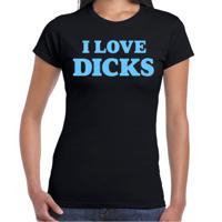 Foute party t-shirt dames - I love dicks - zwart - glitter blauw - carnaval/themafeest