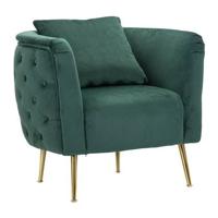 Mauro Ferretti Bucarest Fauteuil in metaal en stof, goud en groen - thumbnail