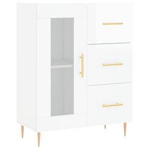 The Living Store Dressoir Klassieke Wit - 69.5 x 34 x 90 cm - Bewerkt hout - metaal - glas