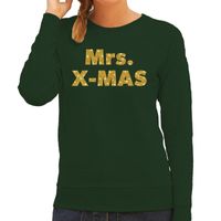 Kersttrui Mrs. x-mas gouden glitter letters groen dames - thumbnail