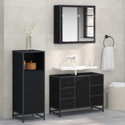 Badkamermeubelset met lade 3 pcs Zwart eiken 80 x 33 x 60 cm