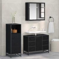 Badkamermeubelset met lade 3 pcs Zwart eiken 80 x 33 x 60 cm