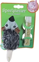 Kattenspeelgoed op kaart pluche rat met catnip vulbaar, 18 cm.