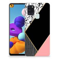 Samsung Galaxy A21s | TPU Hoesje | Zwart Roze Vormen