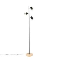 QAZQA Moderne vloerlamp zwart met hout 3-lichts - Jeana