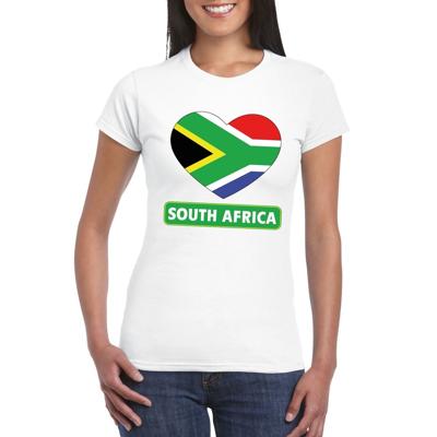 Zuid Afrika t-shirt - met hartjes vlag print - wit - dames - korte mouwen - landen supporters Zuid Afrika t-shirt - met hartjes vlag print - wit - dames - korte mouwen - landen supporters