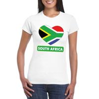 Zuid Afrika t-shirt - met hartjes vlag print - wit - dames - korte mouwen - landen supporters