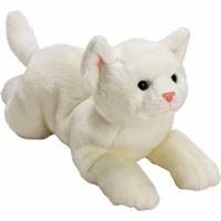 Pluche knuffeldier poes/kat - wit - liggend - 33 cm - huisdier knuffel