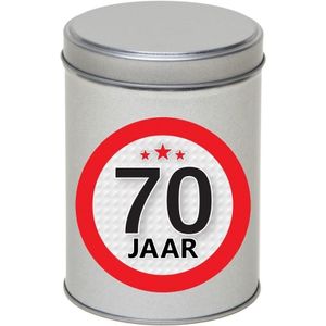 Cadeau/kado zilver rond blik 70 jaar 13 cm