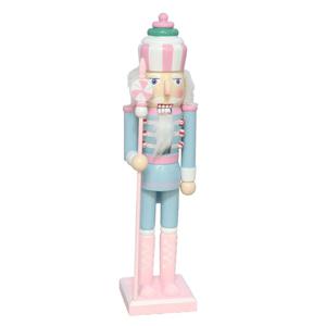 Notenkraker decoratie figuur/beeldje - 38 cm - pastel kleuren roze en blauw - hout - kerst