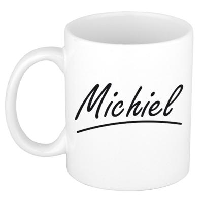 Michiel Naam koffiemok - beker - met sierlijke letters - wit - 300 ml - Cadeau - Heren Michiel Naam koffiemok - beker - met sierlijke letters - wit - 300 ml - Cadeau - Heren