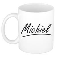 Michiel Naam koffiemok - beker - met sierlijke letters - wit - 300 ml - Cadeau - Heren