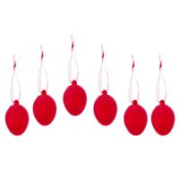 Paaseieren hangdecoratie - rood - set van 6x stuks - 4 x 6 cm - kunststof - Paasversiering